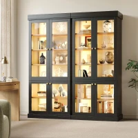 Modern Freestanding Display Cabinet with Height-Adjustable Shelves, LED Lighted Tall Showcase for Industrial Interiors, 80L x 40W x 180H cm, Black(m-9)