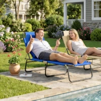 Outsunny Bain de soleil chaise longue pliante avec appuie-tête, trou de lecture, transat inclinable 4 positions en Oxford 600D, transat jardin extérieur camping piscine terrasse, 190x56x28cm, bleu(m-2)