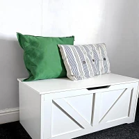 HOMCOM 100L Home Storage Box, with Safety Hinge - White Wood-Effect(m-12)
