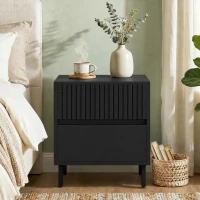 HOMCOM Bedside Cabinet, Bedside Table with 2 Drawers, Storage and Steel Legs for Bedroom, Living Room, Black(m-8)