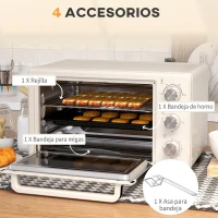 HOMCOM Horno Sobremesa de 21L 1400W Mini Horno Eléctrico Temporizador hasta 60min y Temperatura Regulable hasta 230℃ Crema(m-6)