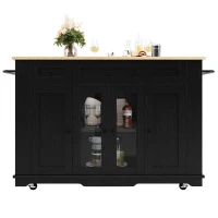 Stylish Kitchen Island with Foldable Worktop and Dining Extension, Space-Saving Dining Cart for Cosy Flats, 151.5L x 60W x 91.5H cm, Black(m-9)