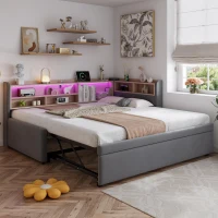 Practical Upholstered Daybed with Pull‑Out Trundle, Perfect Bed Frame for Studios, Living Rooms, or Guest Spaces, 201L x 105W x 85H cm, Grey(m-1)