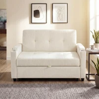 Convertible Sofa Bed with Adjustable Backrest, Functional Sleeper with USB & Type-C Charging and Cup Holders, 135L x 173W x 58H cm, Off White(m-4)