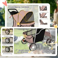 PawHut Hundewagen Faltbar Hundebuggy mit Reflektorstreif Aufbewahrungskorb Kissen für kleine Hunde bis 10 kg 77x44x102cm Kaffee(m-6)
