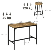 HOMCOM Five-Piece Industrial-Style Bar Table Set - Brown/Black(m-3)