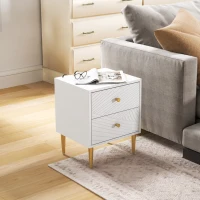 HOMCOM Elegant Two-Drawer Bedside Table - White/Gold-Tone(m-9)