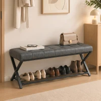 HOMCOM Schuhbank, Eingangsbank mit Kunstlederpolster, Ablage bis 220 kg für Flur, Eingangsbereich, 112 x 37 x 47 cm, Dunkelgrau(m-10)