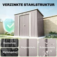 Outsunny Geräteschuppen, mit Lüftungsfenstern, Schiebetüren, verzinkter Stahl, 213 x 130 x 172 cm, Hellgrau(m-4)