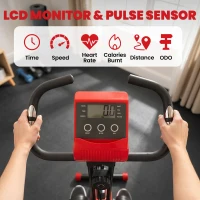 HOMCOM 2-in-1 Folding Exercise Bike with 8-Level Magnetic Resistance, Arm Resistance Band, Pulse Sensor, Red(m-4)