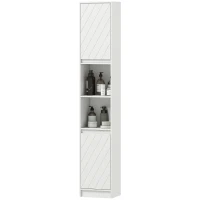 HOMCOM Mobile Colonna Bagno Salvaspazio in Legno con 2 Armadietti e Ripiani, 30x24x170 cm, Bianco(m-11)