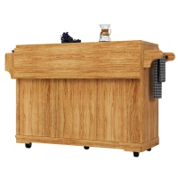 Foldable Serving Trolley with Ample Storage and Snack Racks, Mobile Kitchen Island for Balconies or Dining Room, 142.5L x 40W x 95H cm, Dark Brown(m-10)