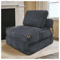 3-in-1 Convertible Corduroy Floor Sofa Bed with Side Pockets, Oversized Chaise Lounge for Bedrooms or Student Dorms, 87L x 86W x 40H cm, Gray(m-1)
