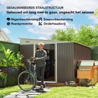 Outsunny Metalen Tuinschuur Metaal, Met Dubbele Vergrendelbare Deuren, 2,8x3,45x2,01m, Grijs(m-5)