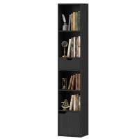 HOMCOM 6-Fach Bücherregal mit Schublade und verstellbarem Fach, freistehender Aufbewahrungsschrank, 30 x 24 x 158 cm, Schwarz(m-10)