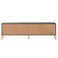 Spacious TV Cabinet with 4-Door Concealed Storage, Practical TV Stand for Dining Rooms and Living Rooms, 179L x 35W x 53.5H cm, Black+Wood(m-2)