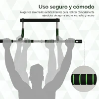 HOMCOM Barra de Dominadas Multifuncional Barra de Dominadas de Pared con Mangos Antideslizantes Carga 110 kg Gris y Negro(m-7)