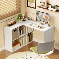 HOMCOM L Shaped Computer Desk, 110 x 100cm Reversible Corner Desk with Fabric Drawer and Storage Shelves, White(m-10)