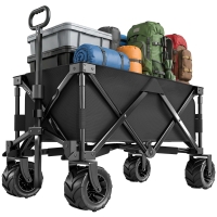 Outsunny Carro de Playa Plegable con Ruedas Delanteras Giratorias 360° y Asa Telescópica 108x55x55 cm Negro