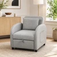 HOMCOM Sillón Cama Convertible 3 en 1 Sofá Cama 1 Plaza con Mesa Lateral Plegable Respaldo Ajustable Gris(m-9)