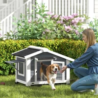PawHut Caseta para Perros Exterior de Madera Casa para Perros Medianos con Techo Asfático Suelo Extraíble 98x76x69,5 cm Gris(m-2)