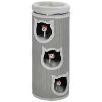 PawHut Katzenkratzfass, 96 cm, 4-Ebenen-Katzenturm mit waschbarem Bett, 3 Schlafhöhlen, Hängespielzeug, für mehrere Katzen Grau(m-1)
