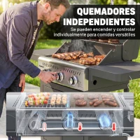Outsunny Barbacoa de Gas con 3 Quemadores 7,5 kW Termómetro Parrilla Plancha Mesas Laterales Armario Ruedas 125x57x110 cm Negro(m-6)