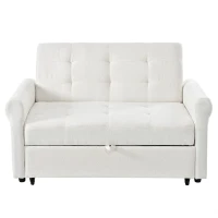 Convertible Sofa Bed with Adjustable Backrest, Functional Sofa with USB & Type-C Ports and Storage Pocket, 135L x 173W x 58H cm, Off White(m-2)