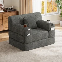 1-Seater Sleeper Sofa with Metal Frame and High-Density Foam, Convertible Chair Bed for Living Rooms or Home Offices, 107L x 80W x 81H cm, Dark Gray(m-1)
