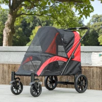 PawHut Hondenwagen, opvouwbare hondenbuggy voor middelgrote honden, huisdierwagen met 4 wielen, veiligheidslijnen, remmen, zwart(m-9)