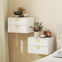 HOMCOM Modern Floating Nightstands Set of 2, Wall Mounted Bedside Tables with 2 Drawers, White(m-2)