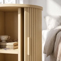 HOMCOM Mesita de Noche Redonda Acanalada con Puerta Corredera para Dormitorio y Salón 40x40x50 cm Roble(m-8)