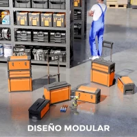 HOMCOM Caja de Herramientas con Ruedas Apilable Carro de Herramientas de Acero con Bandeja Mango Telescópico Naranja y Negro(m-4)