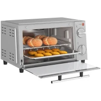 HOMCOM Mini Oven, 9L Countertop Electric Grill, Toaster Oven with Adjustable Temperature, Timer, Dishwasher Safe Baking Tray and Wire Rack, 750W, Silver(m-12)
