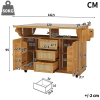 Foldable Serving Trolley with Ample Storage and Snack Racks, Mobile Kitchen Island for Balconies or Dining Room, 142.5L x 40W x 95H cm, Dark Brown(m-3)
