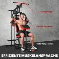 SPORTNOW Kraftstation Fitnessstation mit Latzug, Butterflystange, verstellbar Preacher Bank, Beintrainer, bis 120kg Schwarz+Rot(m-7)