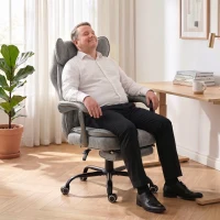 HOMCOM Executive Office Chair, Leathaire Big and Tall Office Chair 180 kg with Wide Seat, Reclining, Lumbar Support, Grey(m-9)