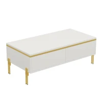 Spacious Coffee Table with 2 Hidden Drawers, Versatile Room Table for Italian-Style Rooms or Cream-Toned Spaces, 100L x 50W x 36H cm, White(m-12)