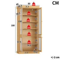 Modern Freestanding Display Cabinet with Height-Adjustable Shelves, LED Lighted Tall Showcase for Industrial Interiors, 80L x 40W x 180H cm, Natural(m-3)