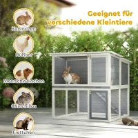 PawHut Hasenstall 2 Etagen Kaninchenstall aus Holz mit wetterfest aufklappbar Dach, Freilaufgehege, Rampe, 98x95x102,5 cm Grau(m-8)