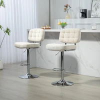 HOMCOM Lot de 2 tabourets de bar avec dossier, hauteur réglable et repose-pieds, cadre en acier, charge 120 Kg, beige(m-10)