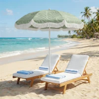 Outsunny Sombrilla de Playa con Flecos Ø180 cm Altura Ajustable Inclinación Anclaje Arena y Bolsa de Transporte UPF30+ Verde(m-2)