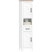 HOMCOM Armario de Baño Alto y Estrecho Rústico con Cajón Estante Abierto Puertas y Estantes Ajustables 34,5x30x148 cm Blanco(m-11)