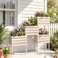 Outsunny Jardinières sur Pieds carrés potagers - Lot de 4 jardinières sur Pied modulables - 50L x 30l x 60H cm(m-9)
