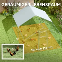 PawHut Hühnerstall, Freilaufgehege für Hühner, mit UV-beständiger Plane, Stahlgitter, Futterautomat, für 12-18 Hühner(m-4)