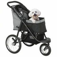 PawHut Hundebuggy, Haustierwagen für kleine Hunde und Katzen, mit Aufbewahrungskorb, Ein-Klick-Faltdesign, Grau(m-12)
