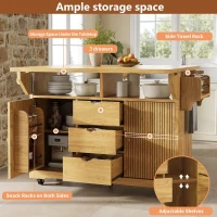 Foldable Serving Trolley with Ample Storage and Snack Racks, Mobile Kitchen Island for Balconies or Dining Room, 142.5L x 40W x 95H cm, Natural+Light Brown(m-4)