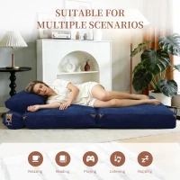 3-in-1 Convertible Corduroy Floor Sofa Bed with Side Pockets, Oversized Chaise Lounge for Bedrooms or Student Dorms, 87L x 86W x 40H cm, Blue(m-5)