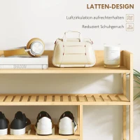 HOMCOM Schoenenrek, Schoenenhouder met 6 niveaus, Lade van bamboe, voor max. 18 paar schoenen, Schoenplank voor entree, slaapkamer, 101 x 30 x 100 cm, Natuur(m-6)