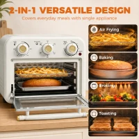 HOMCOM Horno Freidora de Aire 12 L con 3 Mandos Convección 360° Temperatura hasta 230 °C Temporizador 60 Min Bandeja y Cesta(m-5)